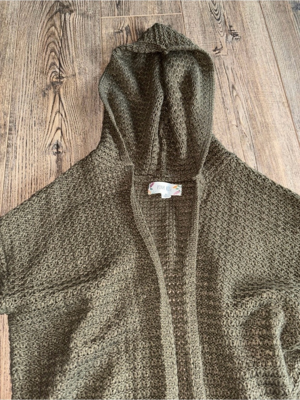 Pink Rose Olive Hooded Open-Front Knit Cardigan
